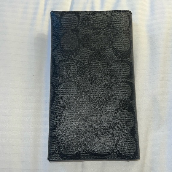 Coach Tech Phone Bi Fold Wallet Black Gray Pebbled Logo Leather - Picture 7 of 9